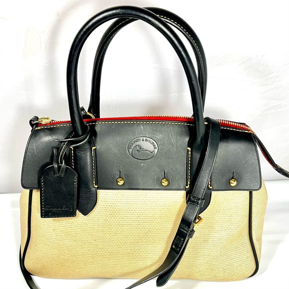 Vintage Dooney & Burke Panama Wilson Satchel Purse Black Leather & Cream Ivory